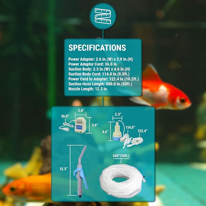 TERA PUMP TRAQUA-XXL Powerful Electric Pump for Extra Large Fish Tank Aquarium - 50 feet Hose/pump to 2nd floor, Flow Rate Control nozzle, Safety Double On Off Button with 3ft wire/Water Filter