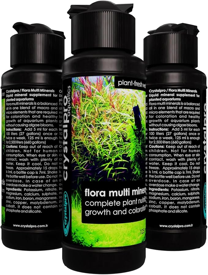 Crystalpro Flora Multi Minerals All in One Aquarium Plant Fertilizer - for Fast Growing Healthy Plants - Plant Food for Root and Leaf Growth- Safe for All Freshwater Livings 4.2 Oz