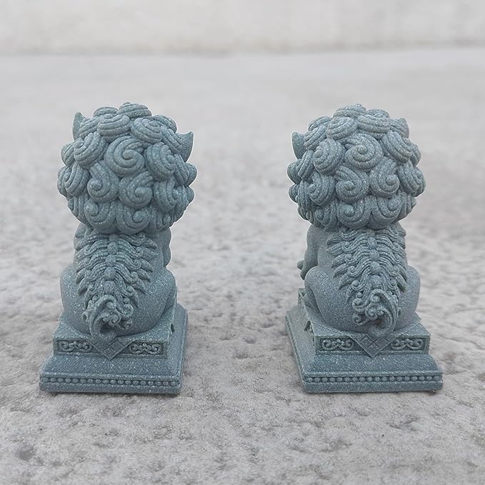 livelyfish Asian Fu Foo Dogs Statues Mini Pair of Two Guardian Lion Sandstone Figurine Pets Fish Tank Aquarium Landscape Ornaments Accessories Feng Shui Decorations (G)