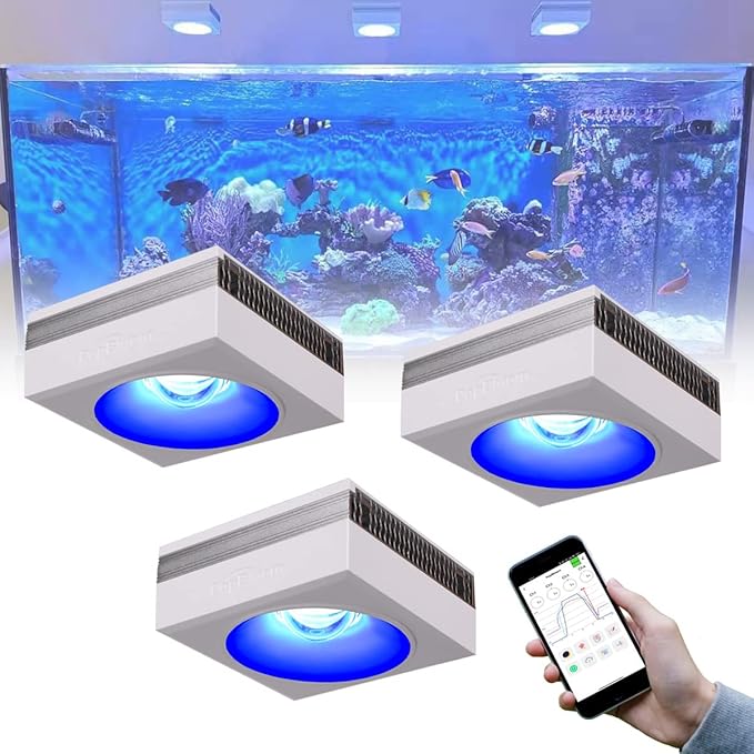 PopBloom 3PCS RL90 Led Aquarium Light for Coral Reef, Smart-APP Control Reef Led Light Aquarium Marine Lighting Fish Tank Light for 120-150CM Saltwater SPS/LPS Reef Aquarium(3 Light with Hang Kit)