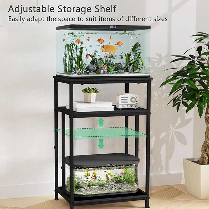 Fish Tank Stand, 3-Tier Aquarium Stand Reptile Tank Stand Heavy Duty Terrarium Stand for Home Office, Black, 5-10 Gallon