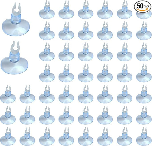 50Pcs Aquarium Suction Cups with Clips Airline Hose Holders for Tubing Small Clear Cup Clamps for Fish Tank Air Line Mini Heater Tube Holder Clamp Clips for Aquarium Air Accessories 3/16