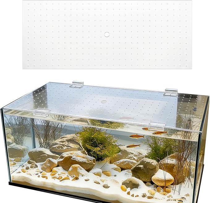 2 Pack Aquarium Acrylic Fish Tank Lid Cover for 20/29/37 Gallon, 29 x 12 Inch Cuttable Acrylic Canopy Top, Anti-Jump Mesh Net with Clips