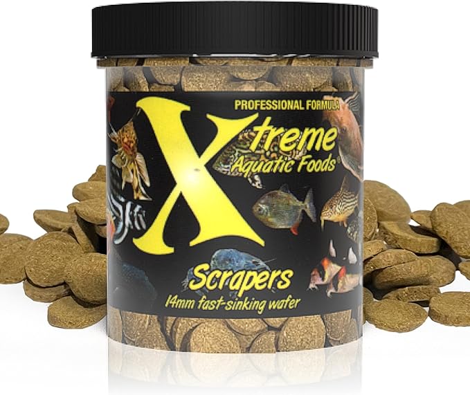 Xtreme Scrapers Wafers - Premium 14mm Fast-Sinking Fish Food – Nutrient & Cellulose Rich Ideal for Nocturnal Feeders, Catfish, Plecostomus Species, and Loaches – USA Farm Grown (2oz)
