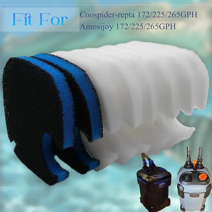 PurifyLogix Replacement Canister Filter Pads Compatible with AMOSIJOY 172/225/265GPH, 6 White Floss and 2 Coarse Filter Pads for Pondforse 172/225/265GPH Aquarium (8)