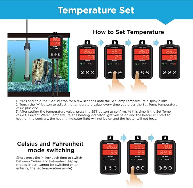 Titanium Aquarium Heater 200W, Submersible Fish Tank Heater with Digital Display Temperature Controller, 0℃-40℃ Adjustable, Fast Heating for 20 ~ 40 Gal Saltwater Freshwater Fish Tank, MX-9016(200W)