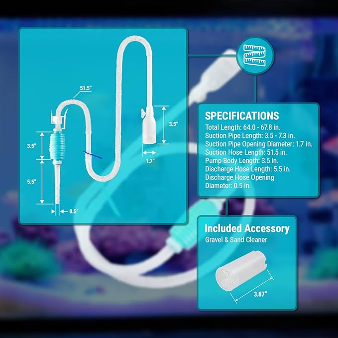 TERA PUMP 2 Pack Large Aquarium Gravel Cleaner (1.5 GPM) BPA-Free, Drainage Nozzle, Filtered Nozzle, Stablitzation Clip & Suction Cup, Ideal for 10 to 20 Gallon Aquariums