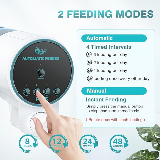 AQQA Automatic Fish Feeder for Aquarium - Auto Fish Food Dispenser with 8/12/24/48H Timer, 230 ML Large Capacity Vacation Tank Feeder for Turtle Betta Goldfish, Feeding Port Automatic Alignment