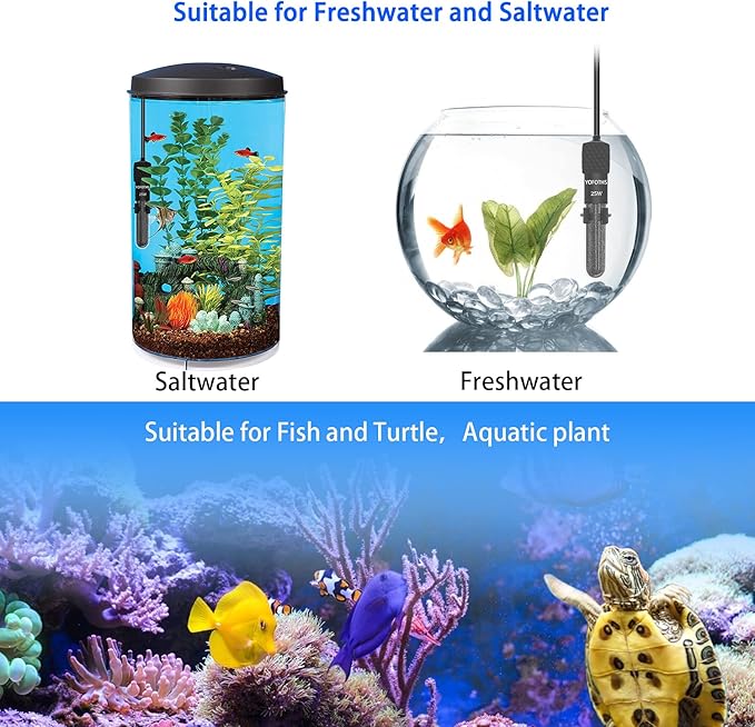 YOFOTHS Adjustable Mini Aquarium Heater3-5 Gallons Submersible Small Fish Tank Heater 25W Digital Display Thermostat External Temperature Controller (25W)