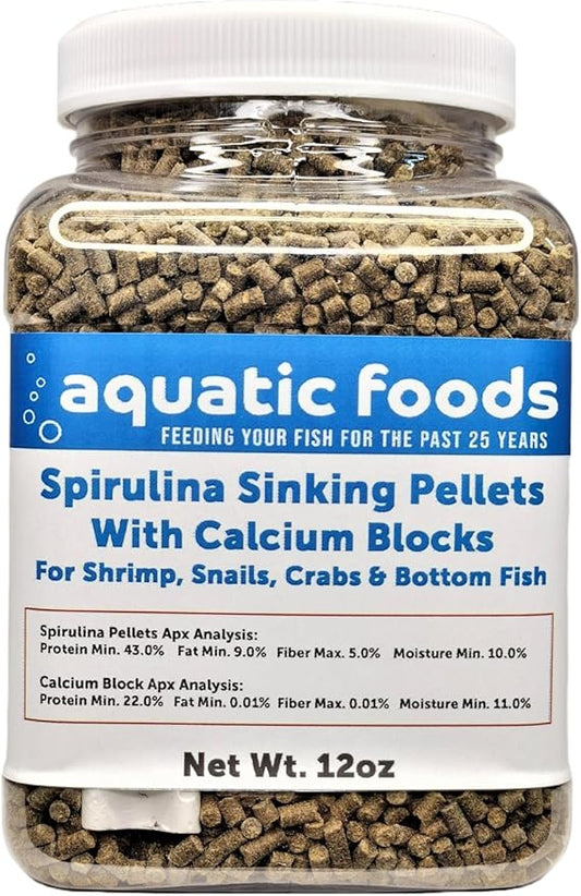 Calcium Blocks Included in These Spirulina Sinking Pellets for Shrimp, Snails, Crabs, Catfish, Plecos for All Tropical Fish 1/16" x 3/8" Pellets by Zeigler.12oz Small Jar