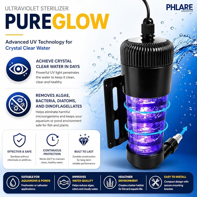 UV Aquarium Filter - External U-V Light for Fresh & Saltwater Tanks and Ponds - 11 Watts