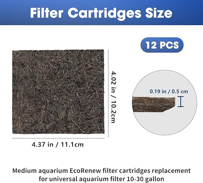 ENLOY Medium Aquarium EcoRenew Filter Cartridges Replacement for Universal Aquarium Filter 10-30 Gallon, Fish Tank Filter with Activated Carbon, Fits Freshwater and Saltwater Aquariums, 12 Pack