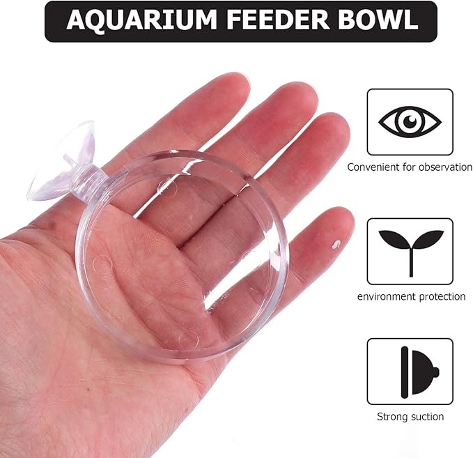 4pcs Aquarium Shrimp Feeder Dish Acrylic Fish Tank Feeding Bowls Round Clear Dishes Tray with Suction Cups Suitable for Fish Shrimp and Benthic Animals (Transparent)