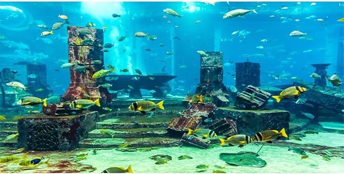 AWERT Undersea Theme Aquarium Background Colorful Coral Tropical Fish Ruins Underwater World Fish Tank Background 48x24 inches Vinyl