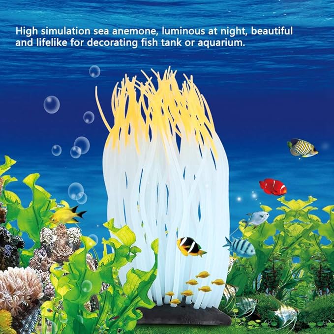 Pssopp Simulation Silicone Luminous Sea Anemone Ornament Artificial Plant Simulation Sea Anemone for Aquarium Fish Decoration with Suction Cup(Orange)