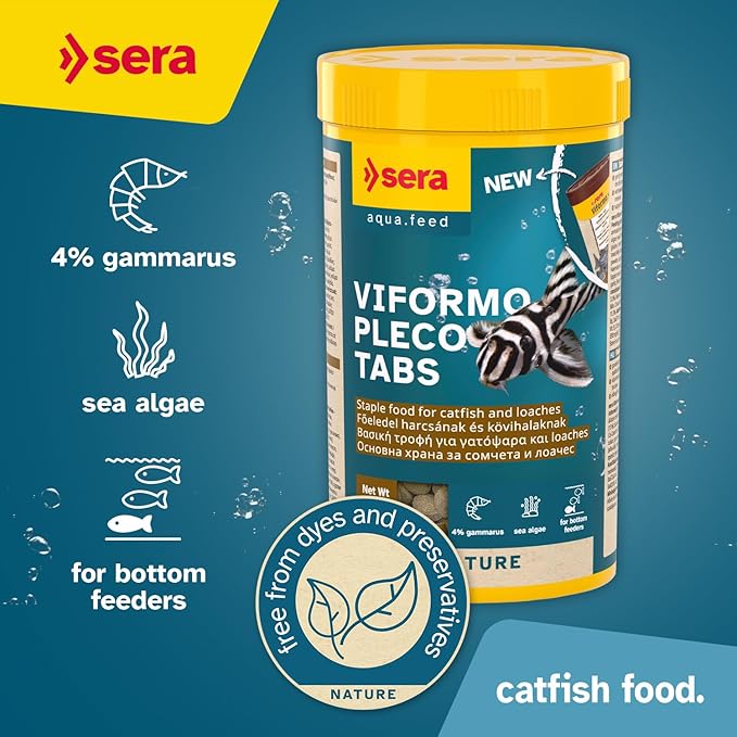 Sera Viformo Pleco Tabs 5.6 oz (250 ml) | Rich in gammarus & Seaweed Vitamins | Ideal for Bottom Feeders | No Artificial additives | Maintains Clear Water | 4% Protein-Rich gammarus