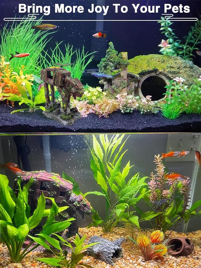 Fish Tank Decoration,Star Wars Aquarium Accessories,Small Aquarium Decor for Betta N Goldfish Hideouts Cave Hide Ornament Design for 3-10 Gallon,Alien Fish Robot Tank Decor for Hide N Play