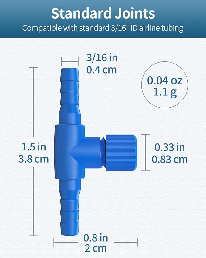 Pawfly Aquarium Air Control Valves for 3/16" ID Airline Tubing Single Way Plastic Air Flow Controllers Regulators Adjustable Blue Hose Connectors Air Pump Accessories for Fish Tanks, 10 Pack