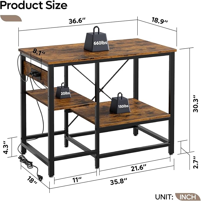 Bestier 40-50 Gallon Fish Tank Stand with Power Outlet, 36x19 Metal Aquarium Stand with Filter Storage, 6-Leg Reptile Tank Stand with 3-Tier Adjustable Storage Shelves, 660LBS Capacity