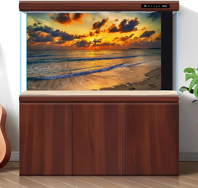 Sunset Tropical Beach Aquarium Background Sunrise Ocean Seashore Fish Tank Background Ocean Seascape Terrarium Backgrounds Sunset Over the Seacoast Sea Waves Sand Reptile Tank Backgrounds 24x12in