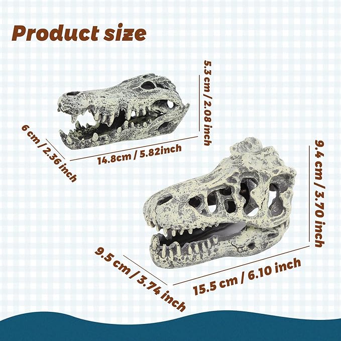 WishLotus Skull Aquarium Hides Decor, Resin Crocodile Fish Hideout for Little Shrimp Betta Goldfish and Reptiles (Crocodile Head)