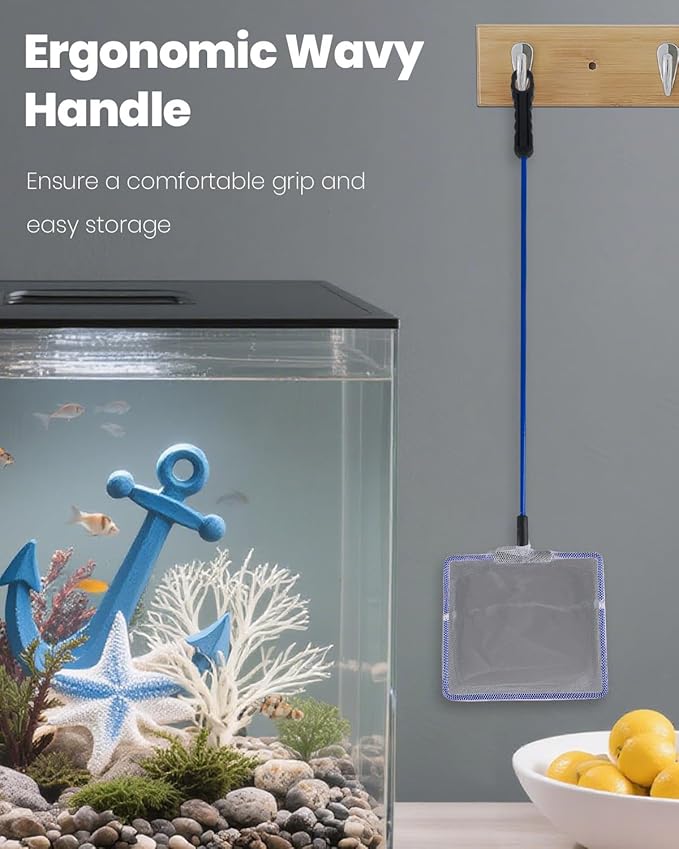 Pawfly Fish Net for Fish Tank, Fish Tank Net, Aquarium Net with Metal Handle and Plastic Mesh, Small Fish Net Minnow Net for Small Ponds, Freshwater and Saltwater, 3.8" x 3.3"