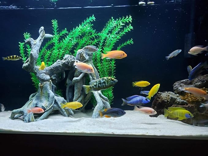 Saim 24" Tall Aquarium Plants, Realistic Plastic Green Fish Tank Plants, Large Fake Artificial Plants Decorations