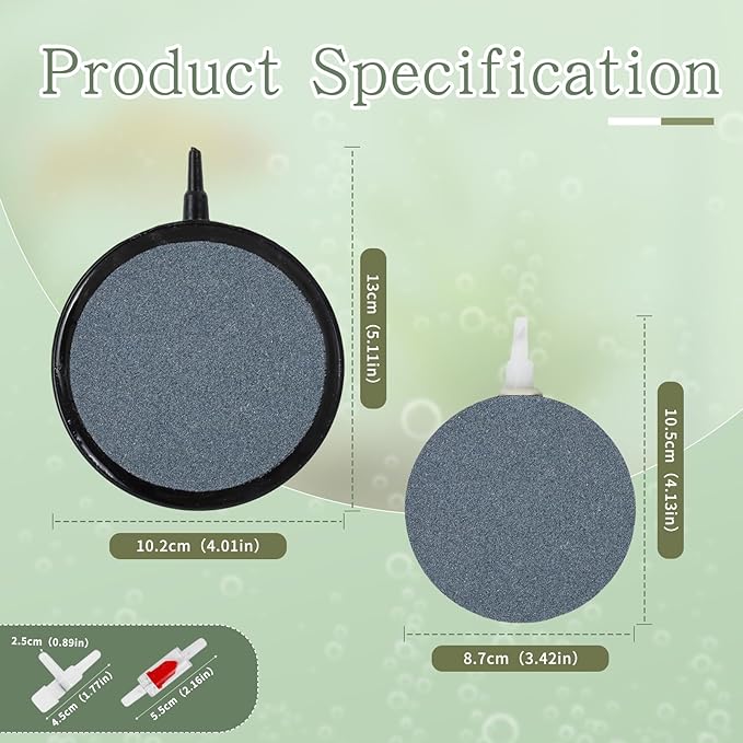 WishLotus Air Stones for Fish Tanks, 8/10cm Round Oxygen Diffuser Aquarium Air Stone with Check Valves and Control Valves Aquarium Bubble Disc for Fish Tank Small Ponds (8cm)