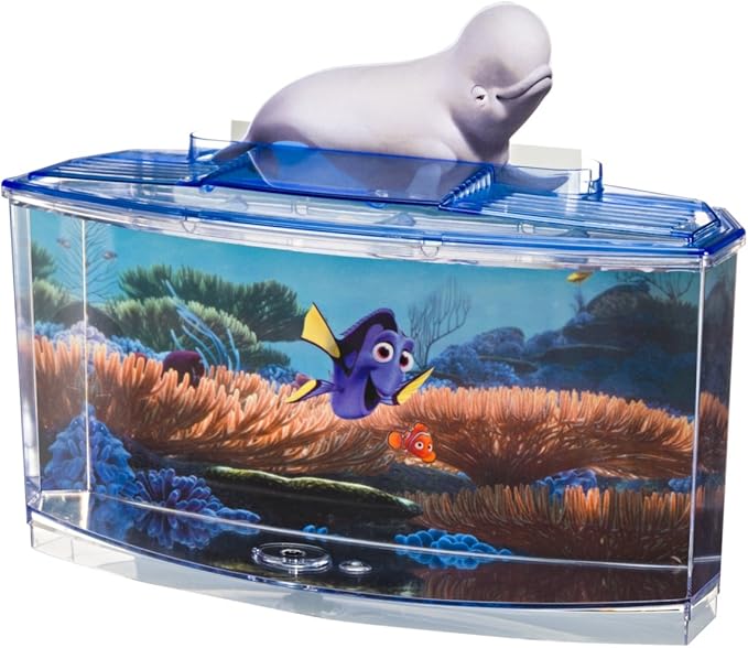 Penn-Plax Finding Dory Betta Aquarium Fish Tank Kit | 0.7 Gallon Size | Includes Décor, Background, and Lid