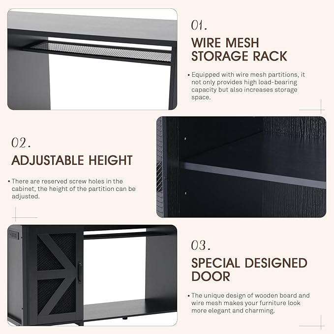 OC Orange-Casual 55-75 Gallon Aquarium Stand with LED Lighting & Power Outlets - Heavy Duty Metal Fish Tank Cabinet with Adjustable Shelves, 1000LB Capacity, Black