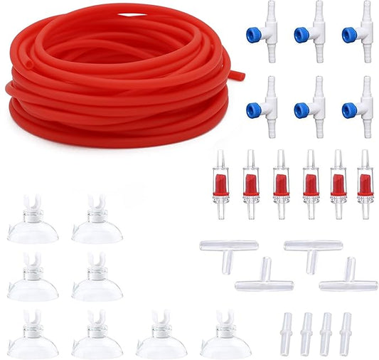 Premium 50FT 3/16inch Air Hose for Aquarium with Connector,Check Valve, Control Valve Accessories (Red, 50 ft.)