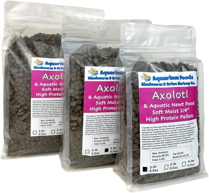 Axolotl Food, 1/4" Soft Moist Sinking Pellets, Rangen's Salmon Meal Pellets for Adult Axolotl. Also Shrimp, Snails, Crabs, Bottom Fish, All Tropical Fish…2-lbs 0.3oz Clear Bag