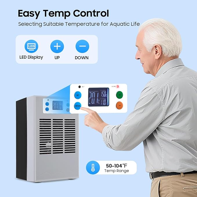 7.93Gal Aquarium Water Chiller, 100W Fish Tank Cooling Heating Machine Low Noise Hydroponic Cooling System with 10-40℃ Temperature Control for Fish Tank Axolotl Coral Reef