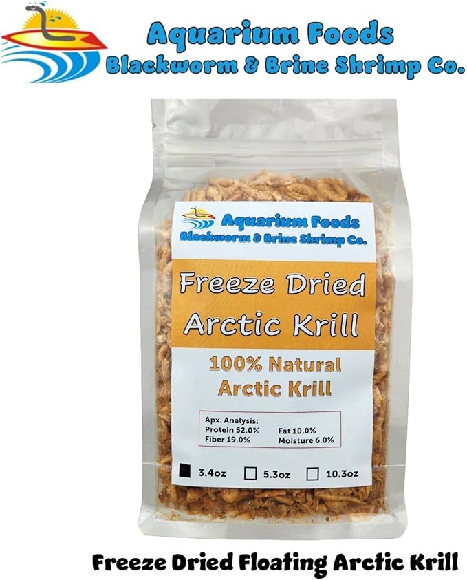 Arctic Krill, Floating Freeze Dried Krill for Tropical Fish, Marine Fish, Cichlids, Catfish, Pond Fish, Aquatic Turtles, Land Turtles, Hamsters, Rodents, Reptiles…3.4oz Clear Bag