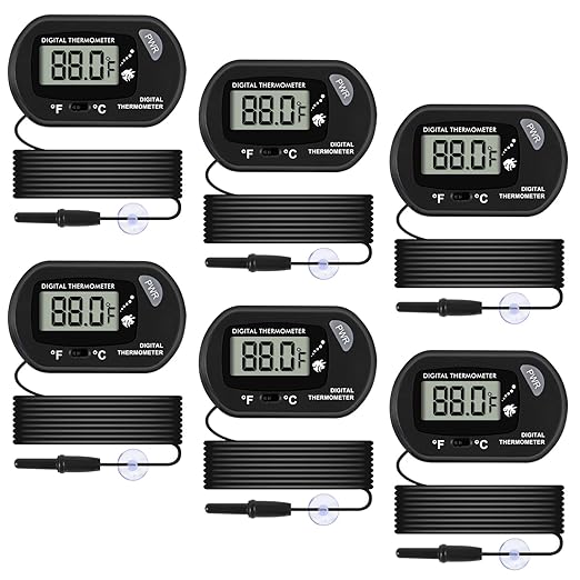 Aquarium Thermometer, Fish Tank Thermometer, Water Thermometer with 3.3ft Cord Fahrenheit/Celsius(℉/℃) for Vehicle Reptile Terrarium Fish Tank Refrigerator (6pcs)