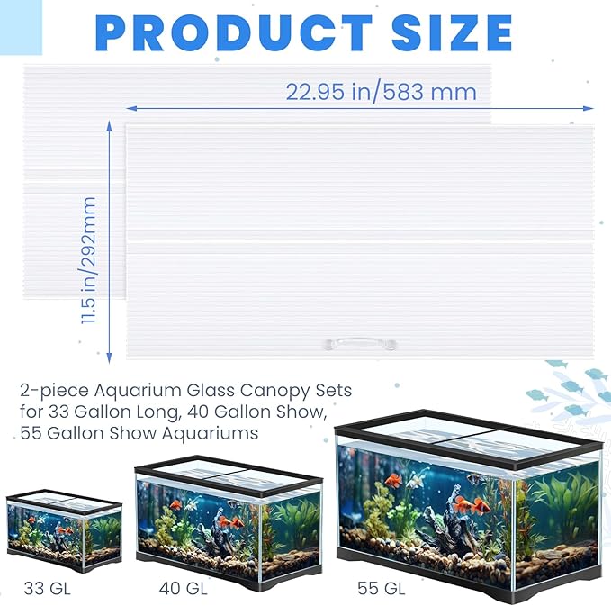 Sieral 2 Pcs Clear Aquarium Canopy Set Polycarbonate Greenhouse Panels 22.95 x 11.5 x 0.24 Inch for 33/40/55 Gallon Fish Tank with Center Brace Aquariums Cover Fish Tank Lid