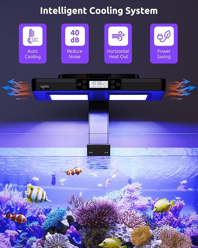 SEAOURA LED Reef Light for Corals, 120W Coral Lights for Reefs Aquarium Tanks, 395nm to 665nm Full Spectrum Programmable with 24/7 Custom Timer for Saltwater Fish Tank SPS LPS