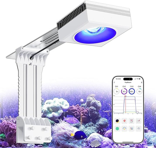 PopBIoom RL90 WiFi LED Aquarium Light, Reef Aquarium Lighting Full Spectrum for Marine SPS LPS Corals Saltwater Fish Tanks, APP Fully Programmable (RL90 with Arm Kit)