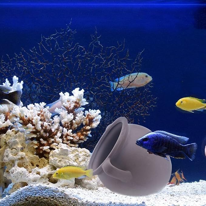 Ceramic Jar Aquarium Decoration, Clay Pot Fish Tank Cave Vase Shape Fish Tank Decoration Accessories Ancient Greek Leaning for Shrimps Fish Spawning - Large