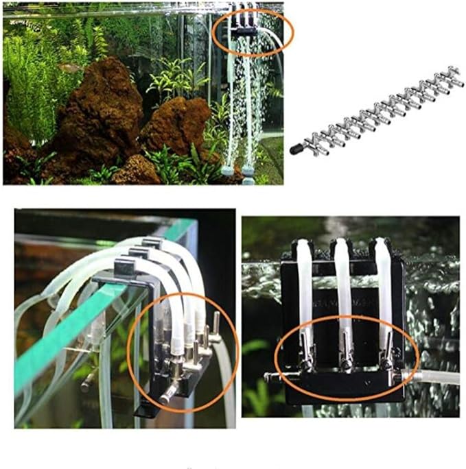 Aquarium Fish Tank 10-Way Air Pump Control Valve Manifold Taps Silver Tone