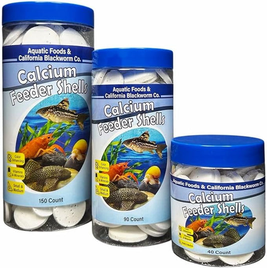 Calcium Feeding Shells, Small & Medium for Shrimp, Snails, Crabs, Crayfish, Plecos, Catfish, All Tropical Fish, 4-Type Wafer & 12-Type Pellet Mix Included...90 Count Canister