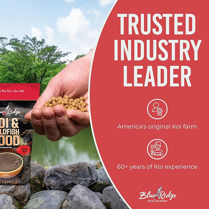 Blue Ridge Koi Fish Food 5lb - Koi Food Color Growth Formula, Goldfish Food, Premium Fish Food for Ponds, Ponds Fish Food, Floating Pond Pellets