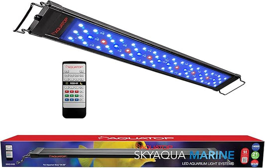 Aquatop SkyAqua Marine LED Saltwater Aquarium Light, 14000K Spectrum – Fits 24-30-Inch Tanks, 3 Position Toggle Switch & Included Remote Control, Aquarium Lights for Fish Tanks, UL & CSA