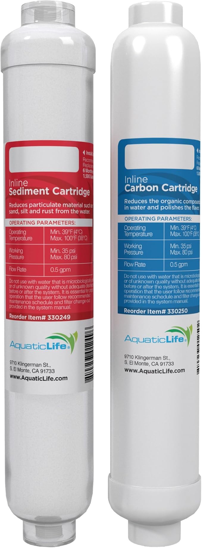 Aquatic Life RO Buddie Reverse Osmosis Aquarium Water Filter Replacement Cartridge - Includes Sediment and Carbon Block Filters for RO/DI System, 2-Pack