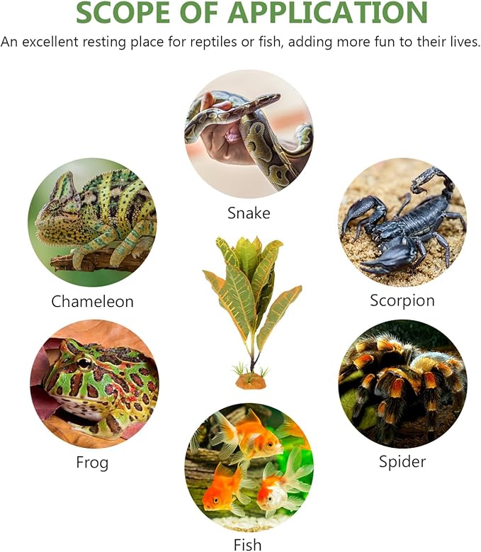 POPETPOP Reptile Plants Terrarium Plants: Fake Plant for Reptiles Aquarium Plants Terrarium Decor Reptile Tank Accessories Artificial Plant for Gecko Leopard Lizard Tortoise, 28.00X7.00X5.50CM