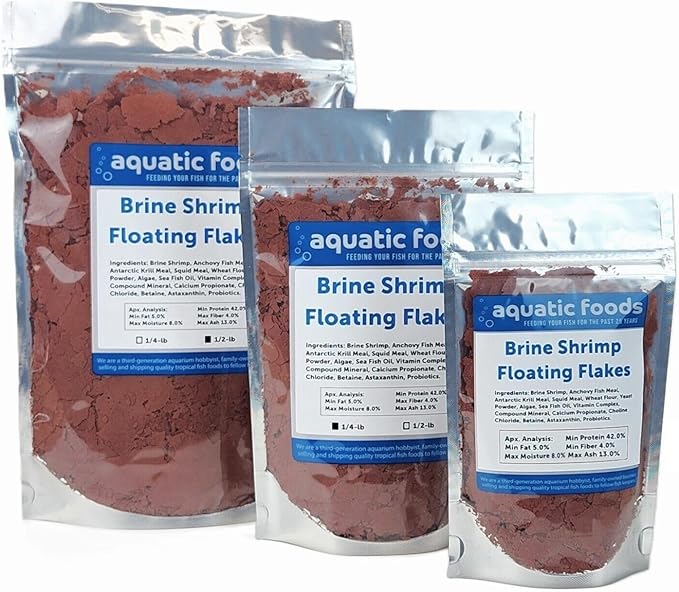 Brine Shrimp Flakes for Freshwater Cichlids, Angels, Tetras, Guppies, Marine Tangs, Butterflies, Angelfish, Anthias, Clown Fish. WL…1/2-lb Foil Pouch Bag