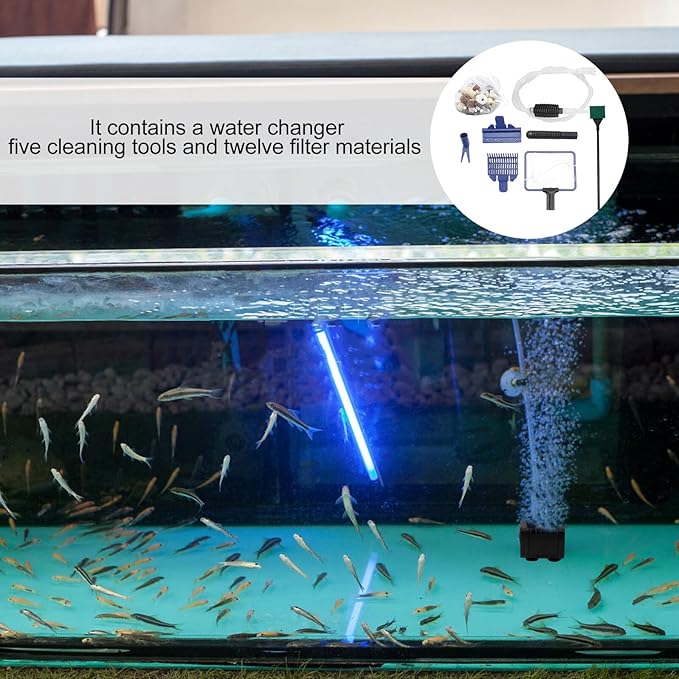 Beaupretty Aquarium Water Changer Siphon Cleaner Fish Tank Gravel Vacuum Sand Washing Tool with 12-in-1 Filter Media Set for Freshwater Tank Maintenance