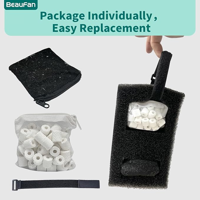 2 Set Aquarium Filter Media Kits Compatible with Fluval Flex (15 Gal) Desktop Aquarium, Includes 2 Carbon Filter Refills, 2 Foam Filters A1375, 2 Ceramic Rings & 1 Filter Cord