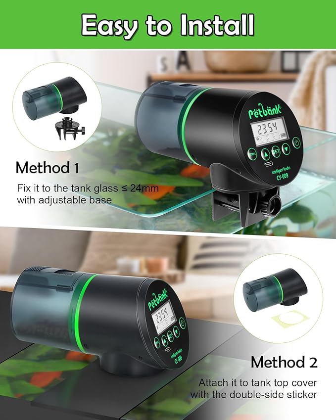 Automatic Fish Feeder - Rechargeable Timer Fish Feeder with USB Charger Cable, Fish Food Dispenser for Aquarium or Fish Tank