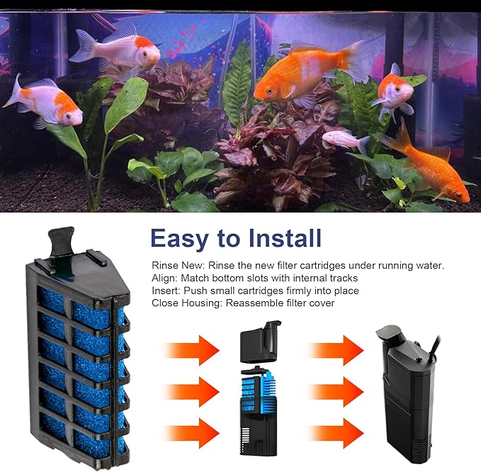 Large Filter Cartridges Compatible with Aqueon Quietflow Internal Power Filters AT30 and AT40, Fish Tank Filter Cartridge Replacement for Aquarium Freshwater Saltwater Fish Turtle, 4 Pack
